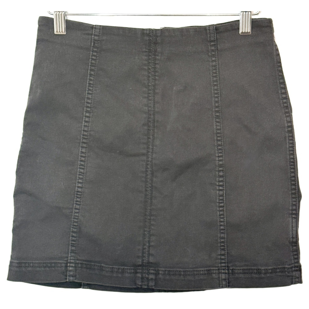 Free People Womens Black Denim Cotton Casual Zip Up Pencil Mini Skirt Size 4